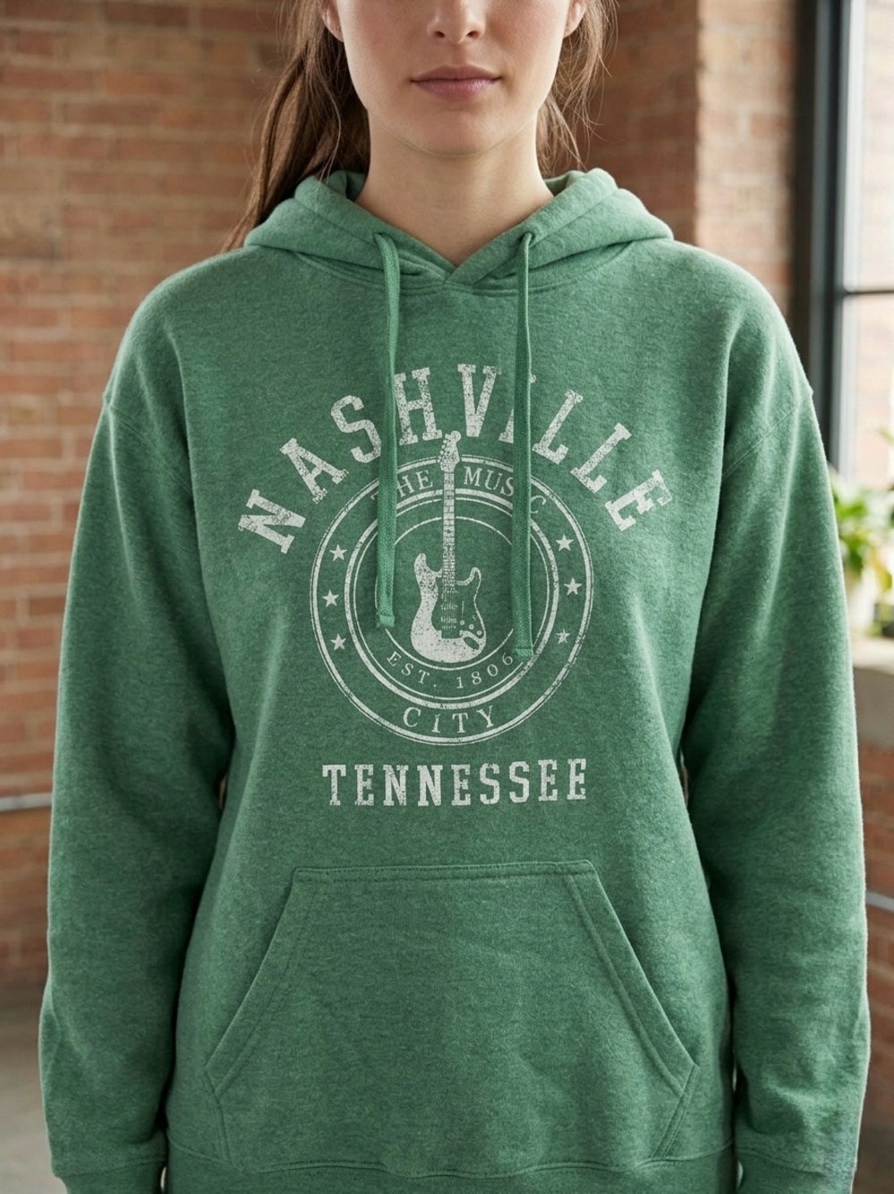 Green Nashville Tennessee Pullover Hoodie with Crest Graphic